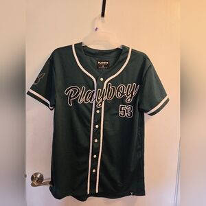 Men's Size M Playboy Jersey Magazine "53 Green Baseball Jersey with Bunny Logo